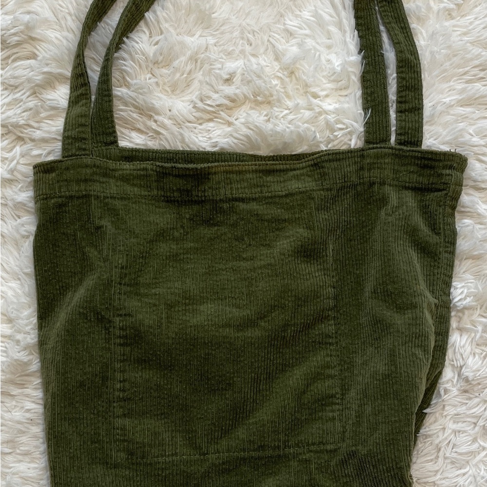 Unbranded Green Corduroy Tote Bag Purse 17x25 Shoulder Strap Boho Grunge Hippie - Picture 6 of 11